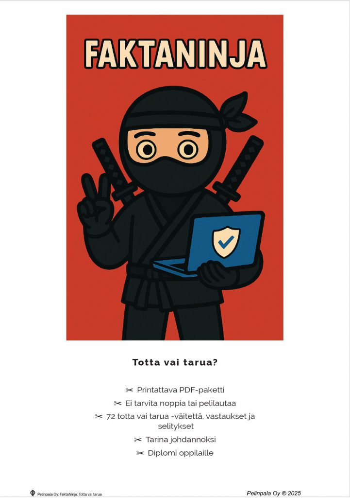FaktaNinja-hahmo, joka symboloi kriittistä ajattelua ja faktojen tarkistamista.