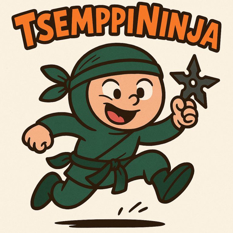 TsemppiNinja-hahmo, joka kuvastaa kannustusta, rohkeutta ja arjen tsemppikeinoja lapsille.
