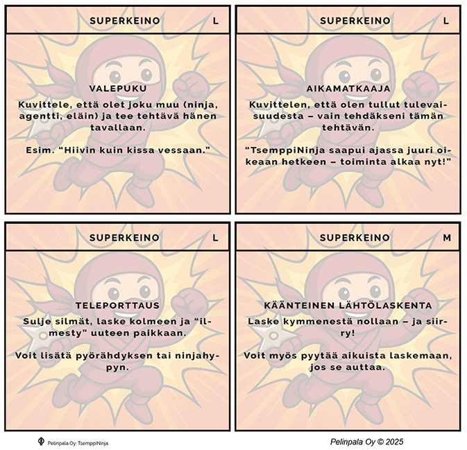 TsemppiNinja-pelin superkeinokortteja